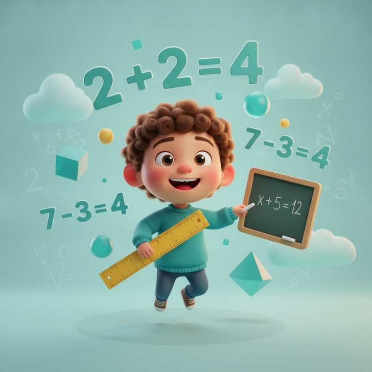 A child writing a math answer by hand